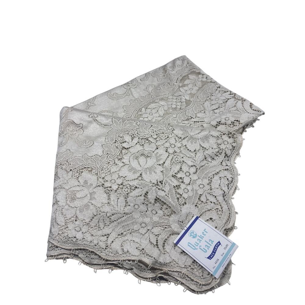 Vintage Quaker Gala Lace Tablecloth 72x90 Ecru Egyptian Festival Rectangle 4436